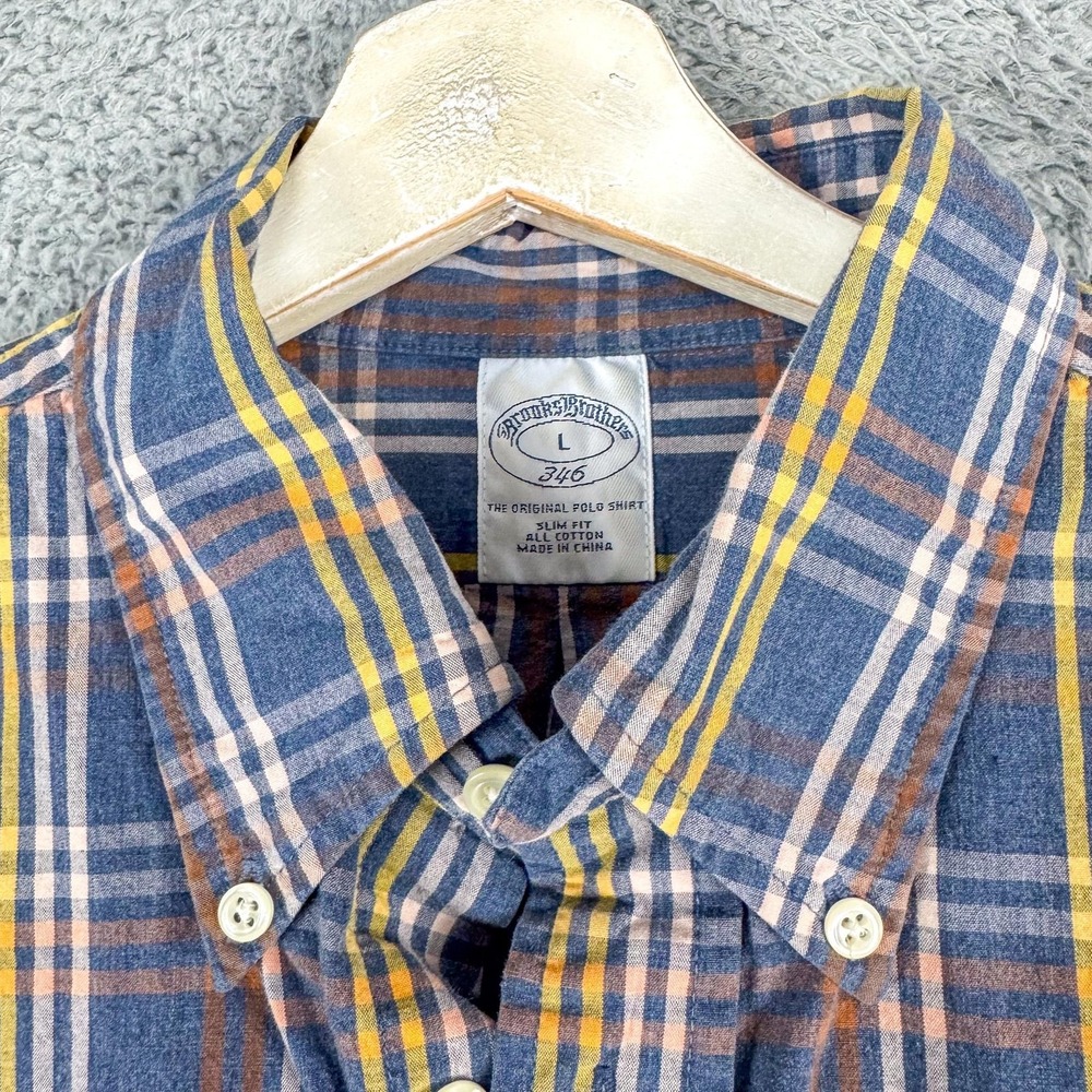 Brooks Brothers 346 Shirt Mens Large Blue Orange Plaid Slim Fit Button Down‎ - Picture 5 of 11